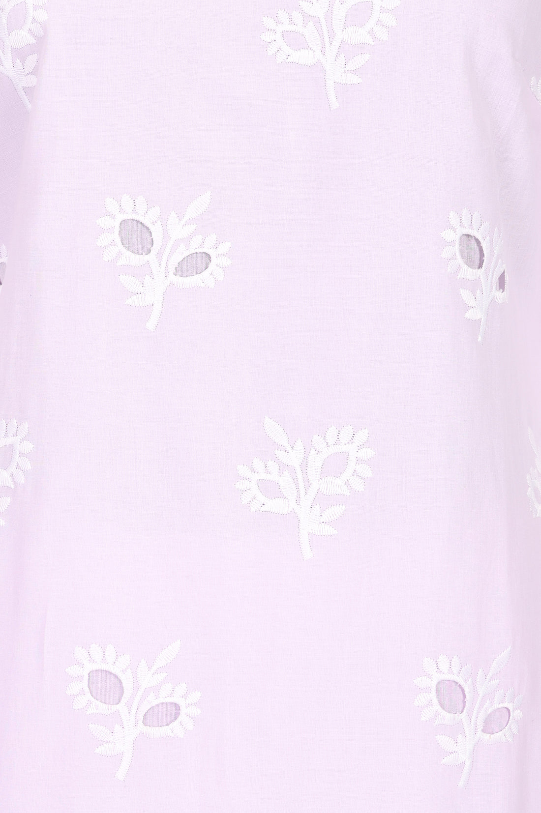 Lavender Schiffli Embroidered Pure Cotton Straight Kurta With Trousers And Dupatta Set