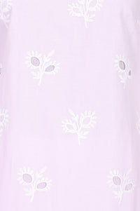 Lavender Schiffli Embroidered Pure Cotton Straight Kurta With Trousers And Dupatta Set