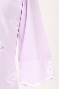 Lavender Schiffli Embroidered Pure Cotton Straight Kurta With Trousers And Dupatta Set