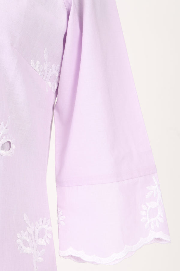 Lavender Schiffli Embroidered Pure Cotton Straight Kurta With Trousers And Dupatta Set