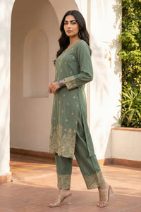 Green Floral Printed Rayon Straight Kurta with Palazzo Co-ord Set