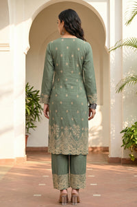 Green Floral Printed Rayon Straight Kurta with Palazzo Co-ord Set