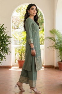 Green Floral Printed Rayon Straight Kurta with Palazzo Co-ord Set