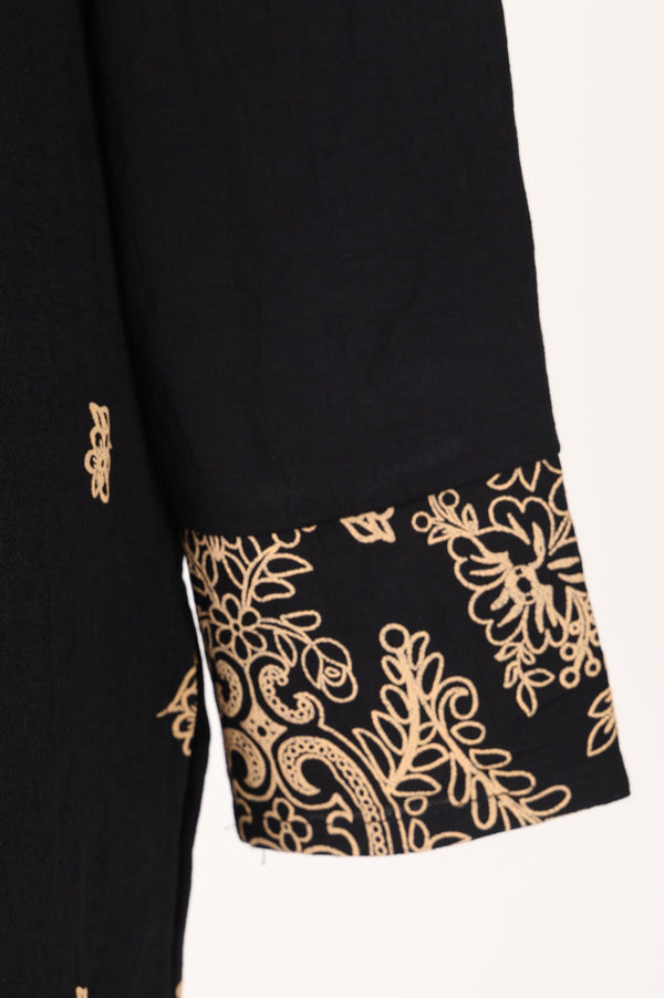Black Floral Printed Rayon Straight Kurta with Palazzo Co-ord Set