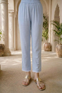 Blue Printed Straight Kurta With Trousers Co-ord Set