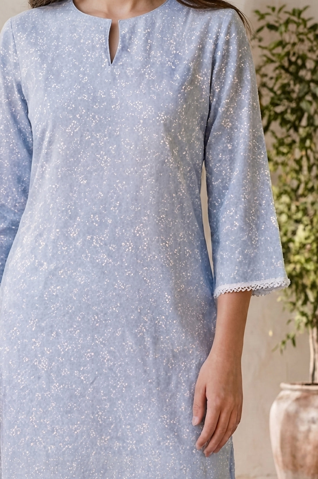 Blue Printed Straight Kurta With Trousers Co-ord Set