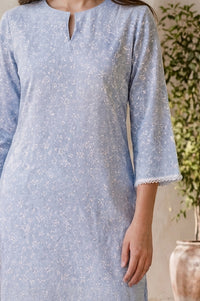 Blue Printed Straight Kurta With Trousers Co-ord Set