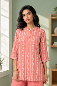 Coral Floral Printed Rayon Straight Top with Palazzo Co-ord Set