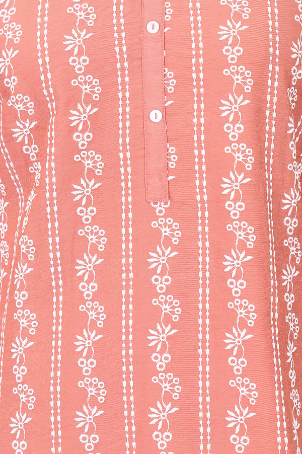 Coral Floral Printed Rayon Straight Top with Palazzo Co-ord Set