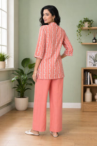 Coral Floral Printed Rayon Straight Top with Palazzo Co-ord Set