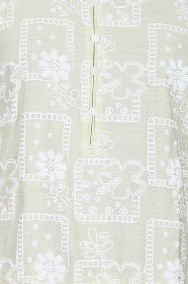 Light Green Floral Printed Rayon Straight Top with Palazzo Co-ord Set