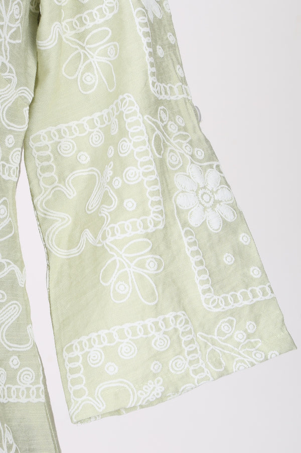 Light Green Floral Printed Rayon Straight Top with Palazzo Co-ord Set