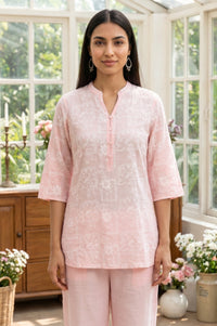 Pink Floral Printed Rayon Straight Top with Palazzo Co-ord Set