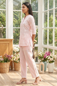 Pink Floral Printed Rayon Straight Top with Palazzo Co-ord Set