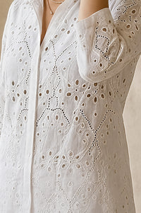 White Schiffli Pure Cotton Straight Top With Palazzo Co-ord Set