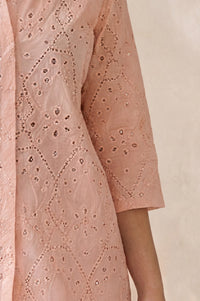 Pink Schiffli Pure Cotton Straight Top With Palazzo Co-ord Set
