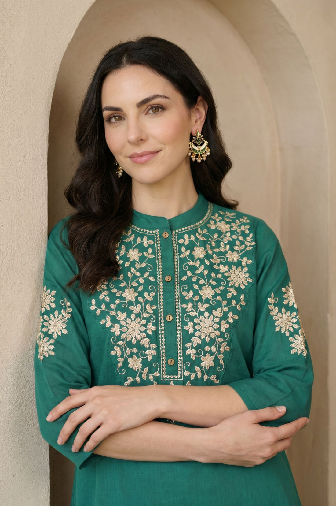 Teal Embroidered Straight Kurta with Pant Co-ord Set