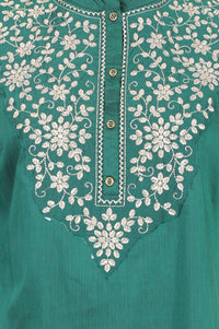 Teal Embroidered Straight Kurta with Pant Co-ord Set