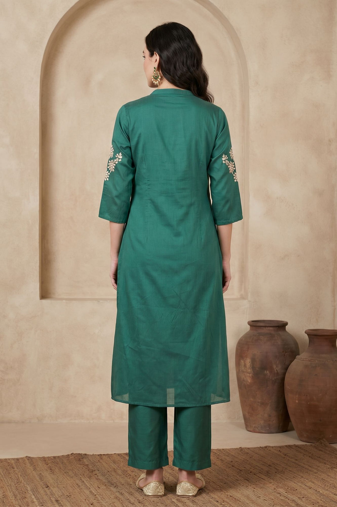 Teal Embroidered Straight Kurta with Pant Co-ord Set