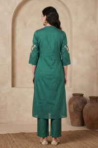 Teal Embroidered Straight Kurta with Pant Co-ord Set