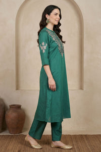 Teal Embroidered Straight Kurta with Pant Co-ord Set