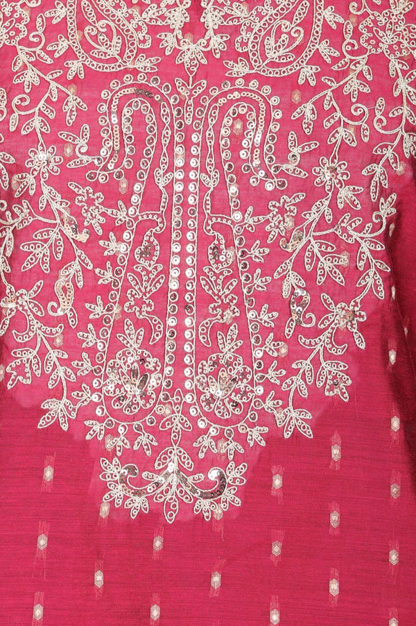 Pink Zari Embroidered Straight Kurta with Pant Co-ord Set