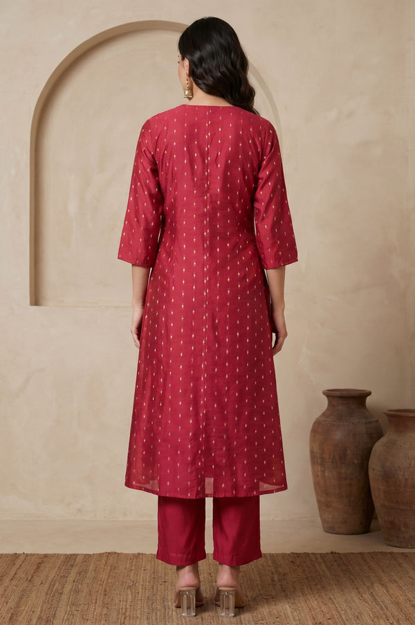 Pink Zari Embroidered Straight Kurta with Pant Co-ord Set