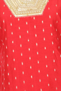 Red Zari Embroidered Yarn Dyed Chanderi Straight Kurta With Pant Set