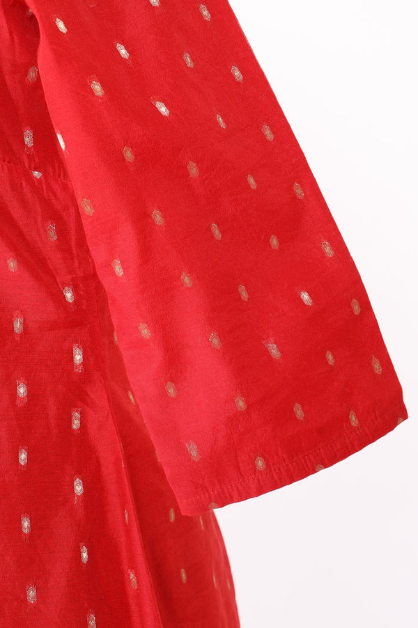 Red Zari Embroidered Yarn Dyed Chanderi Straight Kurta With Pant Set