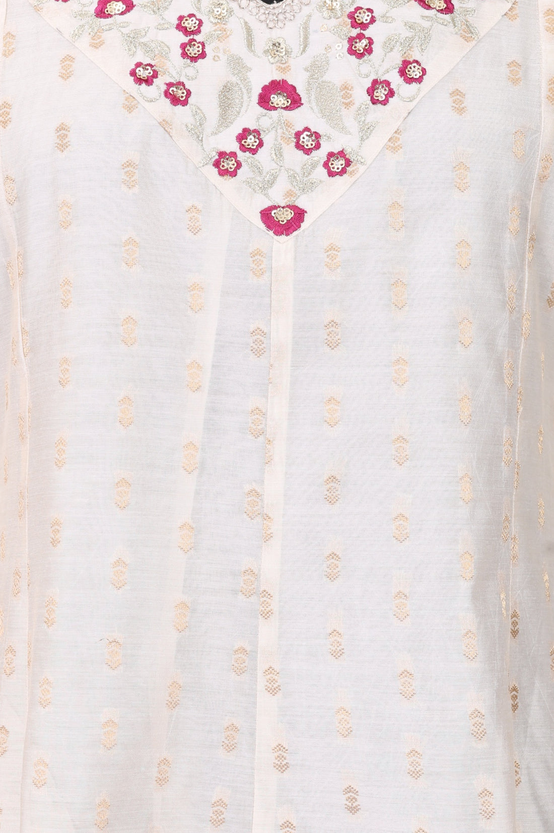Off White Embroidered Chanderi Flared Kurta with Pants Set