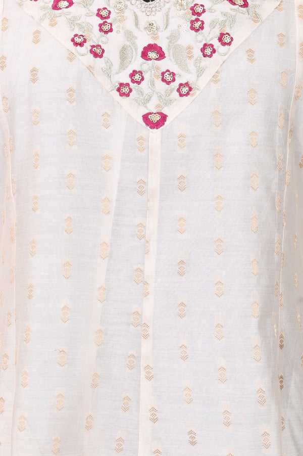 Off White Embroidered Chanderi Flared Kurta with Pants Set