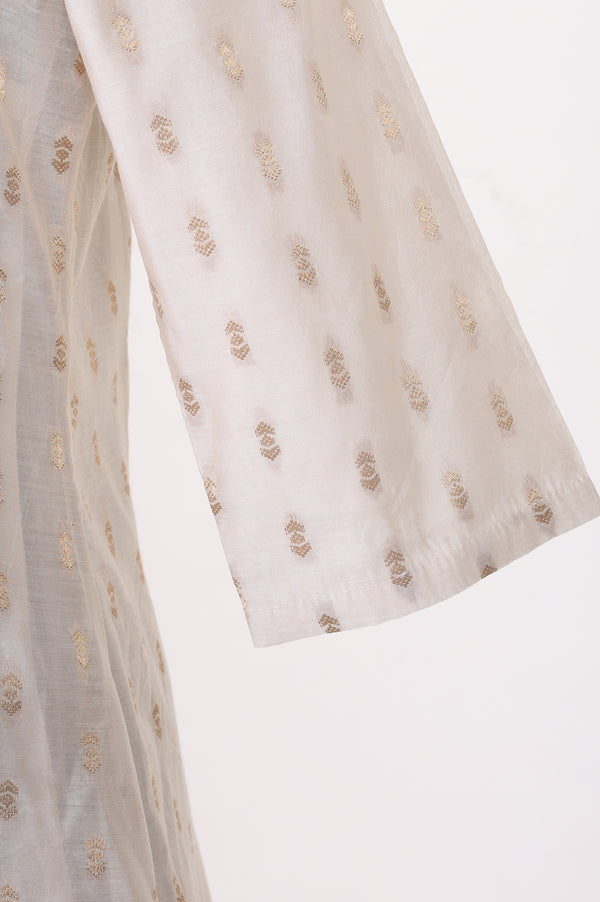 Off White Embroidered Chanderi Flared Kurta with Pants Set