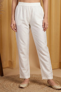 Off White Embroidered Chanderi Flared Kurta with Pants Set