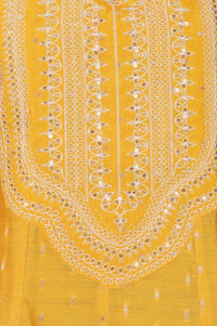 Yellow Sequins Thread Embroidered Yarn Dyed Chanderi A-line Kurta with Trousers Set