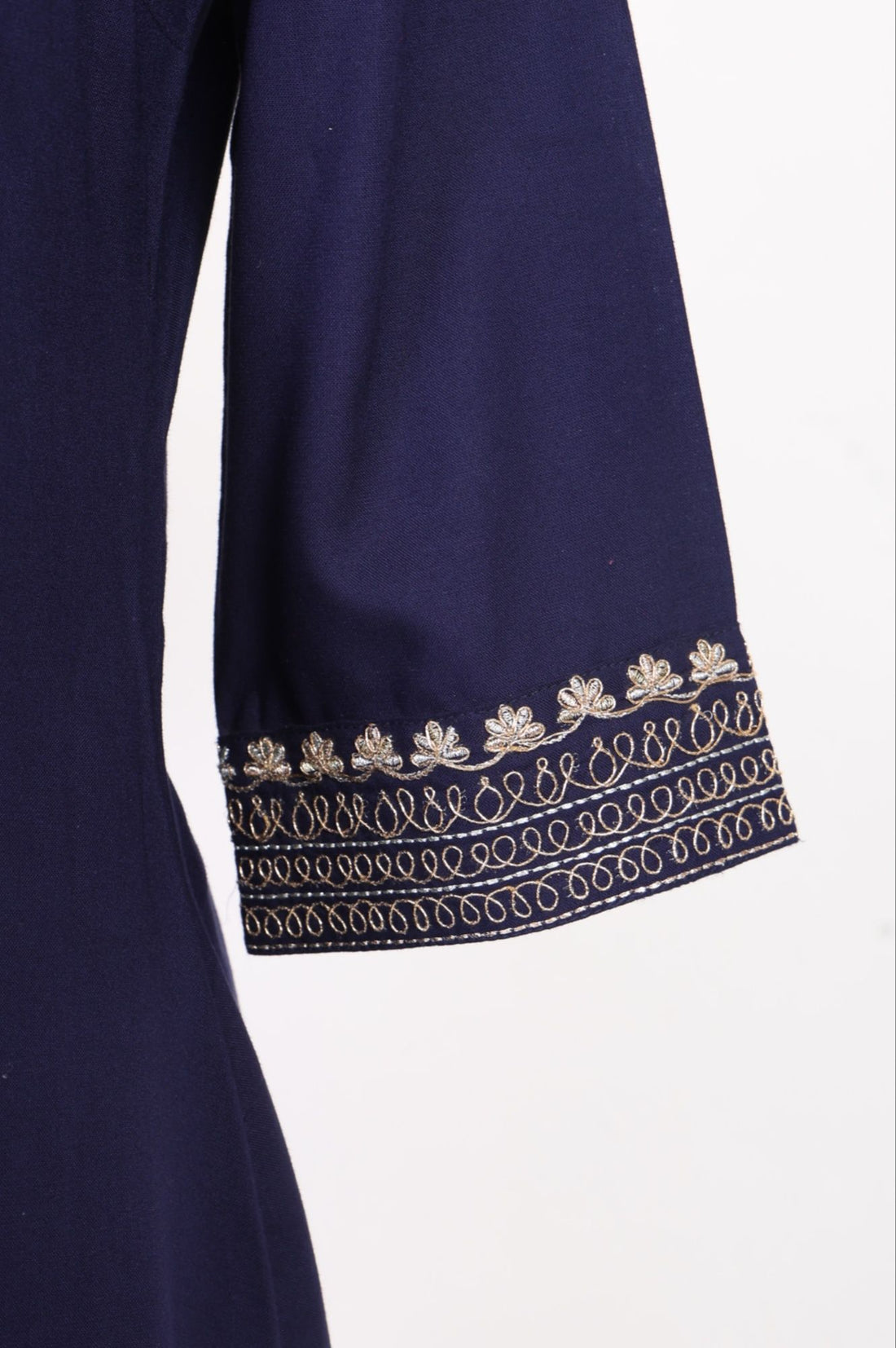 Navy Blue Thread Embroidered Rayon Straight Kurta with Trousers Set