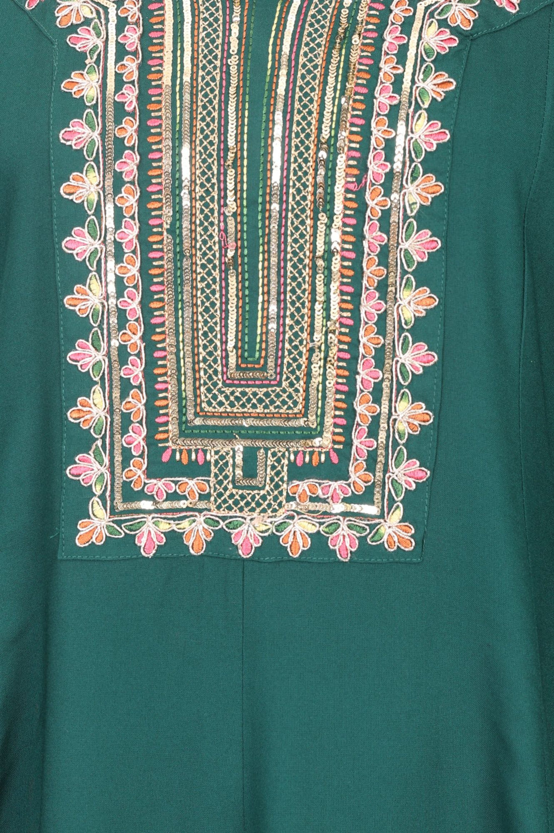 Green Thread Embroidered Rayon Flared Kurta with Pants Set