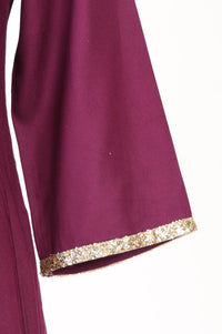 Magenta Embroidered Rayon Flared Kurta with Pants Co-ord Set