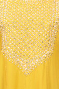 Yellow Embroidered Rayon Flared Kurta with Pants Co-ord Set