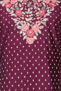 Purple Embroidered Chanderi Straight Kurta with Trouser and Dupatta Set