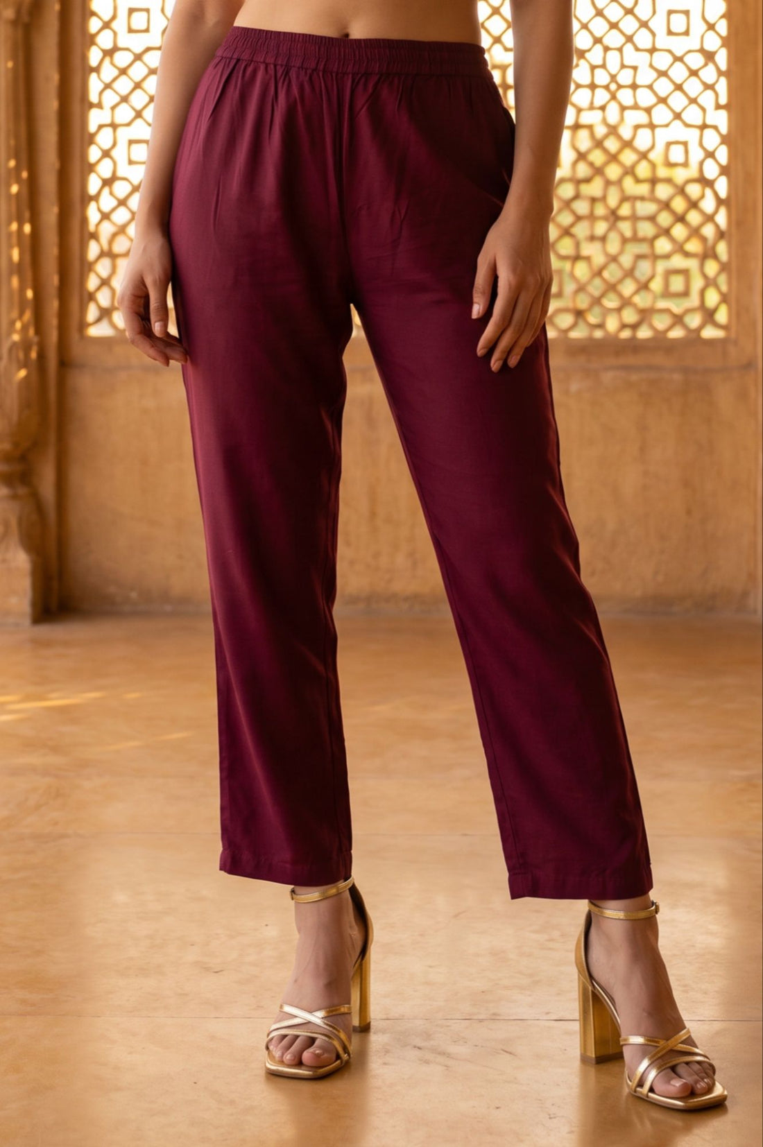 Purple Embroidered Chanderi Straight Kurta with Trouser and Dupatta Set