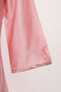 Pink Embellished Flared Kurta with Trouser and Dupatta Set