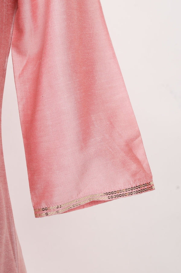 Pink Embellished Flared Kurta with Trouser and Dupatta Set