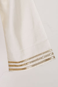 Off White Zari Embroidered Jacquard Straight Kurta with Pants and Dupatta Set