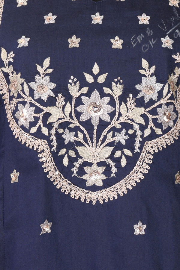 Navy Blue Zari Embroidered Straight Kurta with Trouser and Dupatta Set