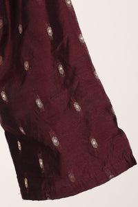 Maroon Jacquard Thread Embroidered Chanderi A-line Kurta with Trouser and Dupatta Set
