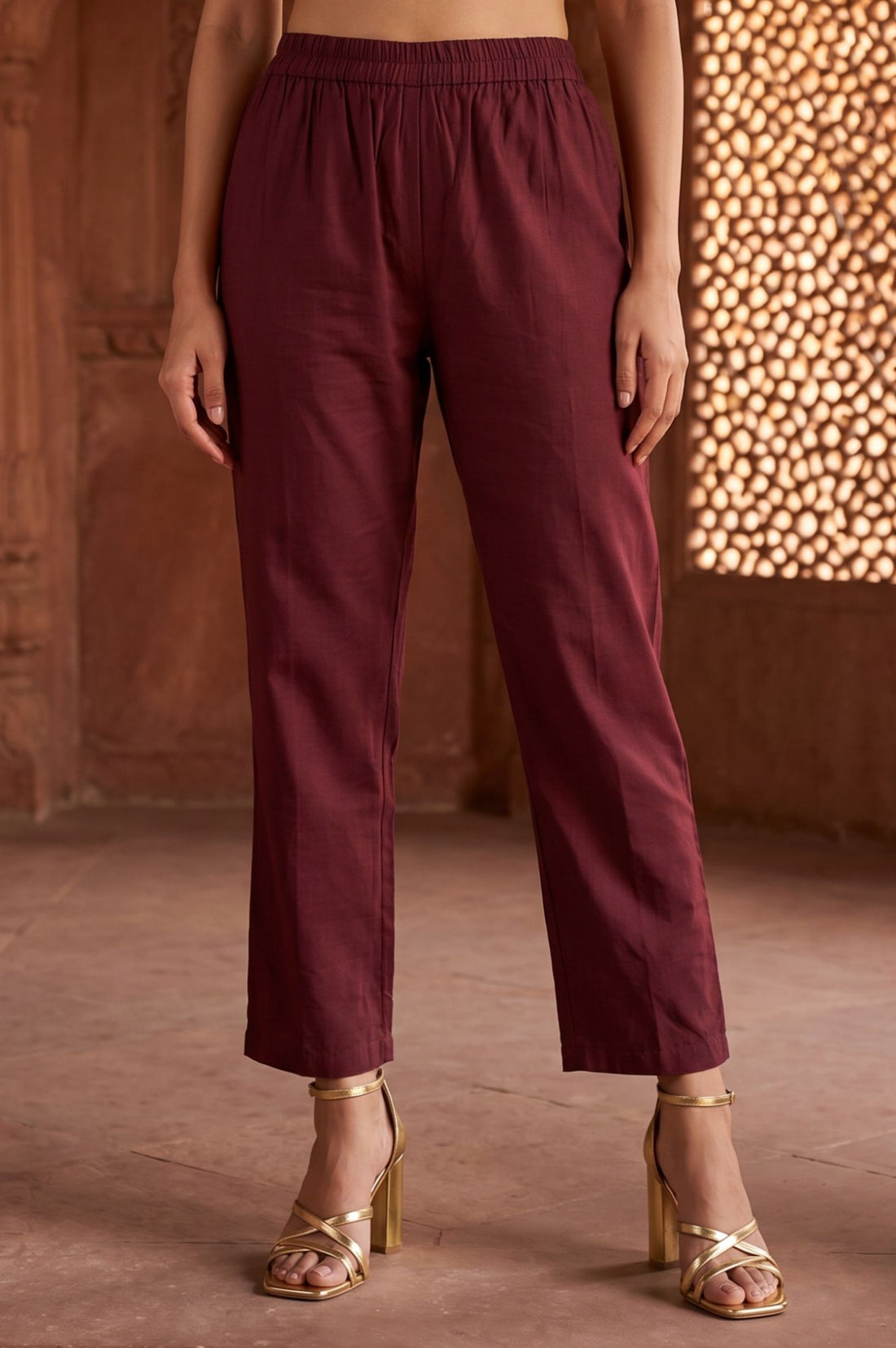Maroon Jacquard Thread Embroidered Chanderi A-line Kurta with Trouser and Dupatta Set