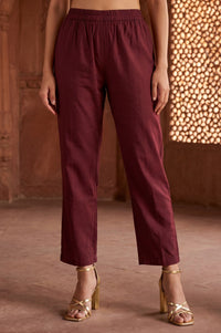 Maroon Jacquard Thread Embroidered Chanderi A-line Kurta with Trouser and Dupatta Set