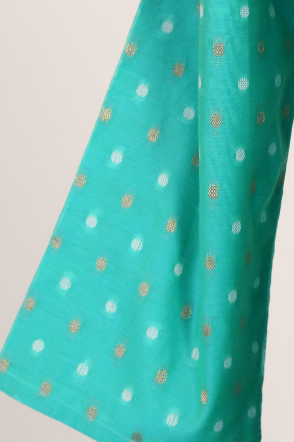 Blue Jacquard Embroidered Chanderi A-line Kurta with Trousers and Dupatta Set