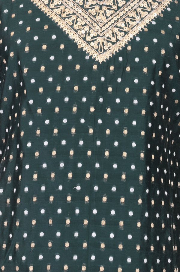 Green Sequins Embroidered Chanderi Straight Kurta with Pant and Dupatta Set