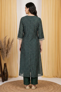 Green Sequins Embroidered Chanderi Straight Kurta with Pant and Dupatta Set